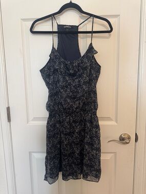 Express Blue Floral Ruffle-Trim Mini Dress